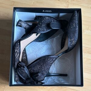INC Elegant Black Lace Heels w/ Ankle Bow